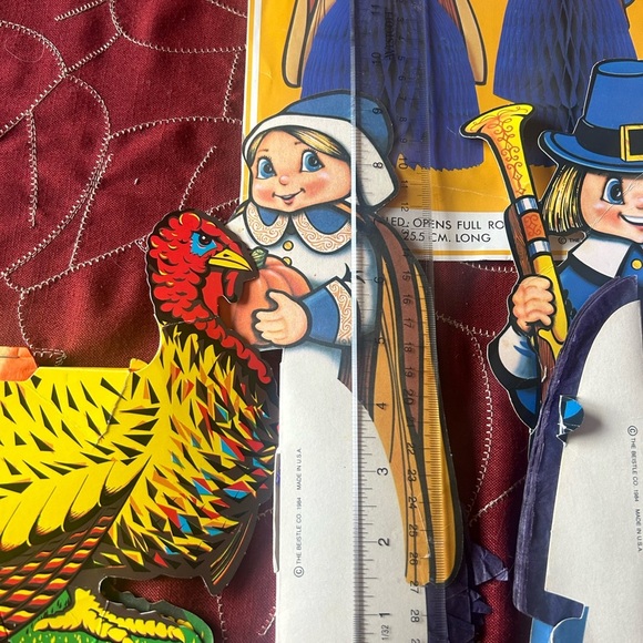 Vintage RARE Pilgrim couple fan out art tissue centerpiece with turkey, 1984 - Picture 13 of 14